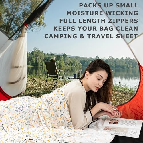 100% Cotton Sleeping Bag Liner with Full Length Zipper on 3 Sides; Single/Double Adult Sleep Sack for Travel & Camping, Multifunctional Travel Sheets (Unzipped 87”x87”) for Hotel, Lightweight