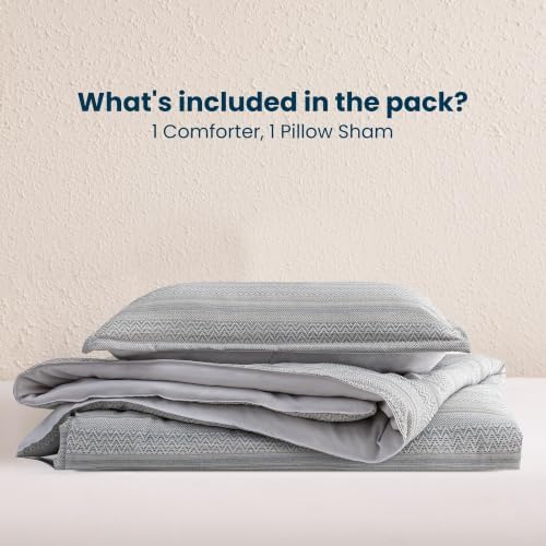 SLEEP ZONE Comforters Twin Set, Wave Stripe Boho Bedding Set Gray 2 Pcs