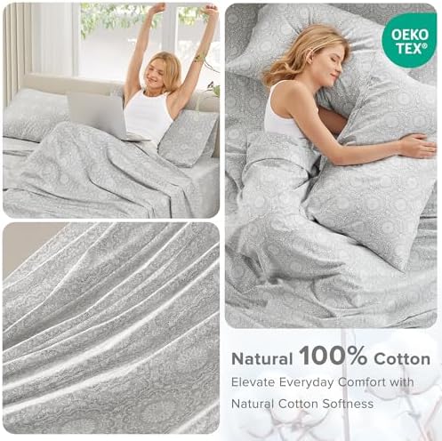 Comfort Spaces 100% Cotton Percale Sheets King Extra Deep Pocket 4 Piece