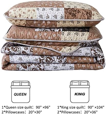 Mybedsoul Brown Quilt California King, Patchwork Floral Bedding Set