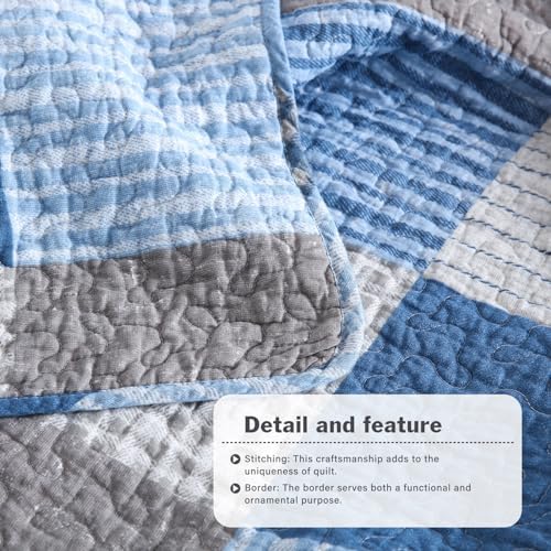 Y-PLWOMEN 100% Cotton Quilts Queen Size Farmhouse Plaid 3-Pieces Bedding