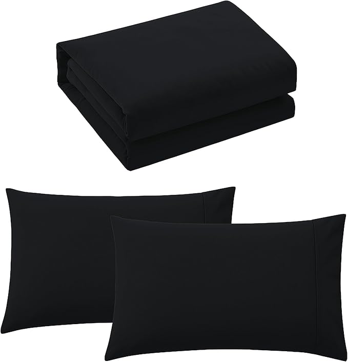 Pure Bedding Duvet Cover Full Size - 3 Pieces Extra Soft Bedding Set, Includes 1 Duvet Cover 80x90 Inches with Zipper Closure & 2 Pillow Shams, Comforter Not Included, Black