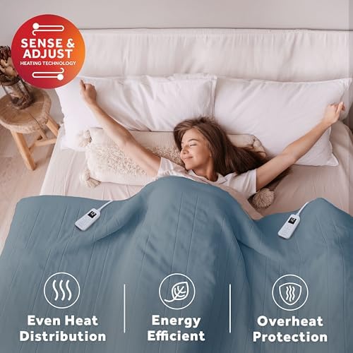 Sunbeam Electric Heated Blanket Royal Luxe Microplush Lt Blue King 90x100