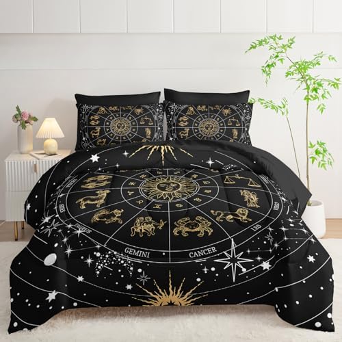 7 Piece Comforter Set Queen Galaxy,Celestial Bedding Set Queen Galaxy,(1 Comforter, 1 Flat Sheet, 1 Fitted Sheet, 2 Pillowcase and 2 Pillow Sham)