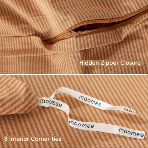 MooMee Striped Duvet Cover Set 100% Washed Cotton Linen Like King