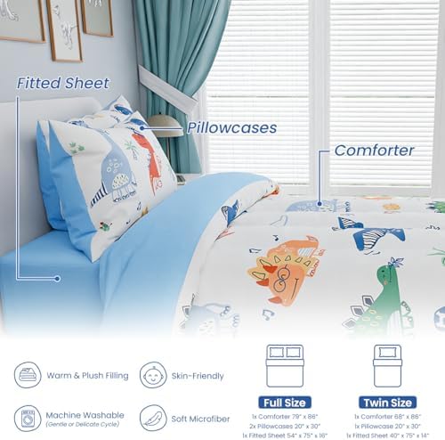 SANDJEST Dinosaurs Bedding Twin Set for Boys Kids Children, Ultra Soft Microfiber Comforter Set with 3-Pieces, Comforters Bed Sets Bedroom Decor