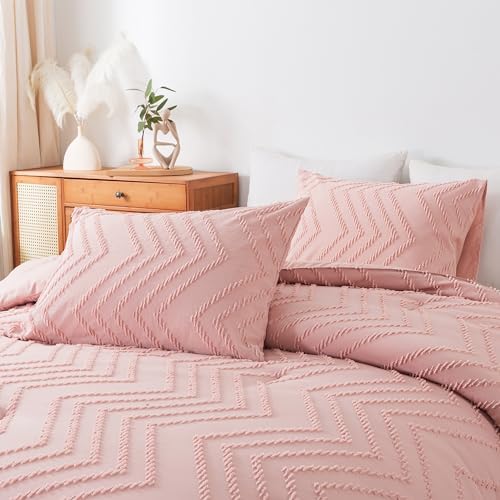 Andency Blush Pink Comforter Set Queen Size, 3 Pieces Boho Bed Set