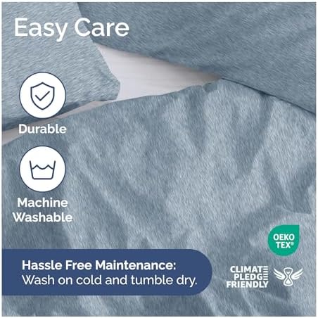 Duvet Cover Queen Size - 3 Piece with Zipper Closure - Heathered Blue