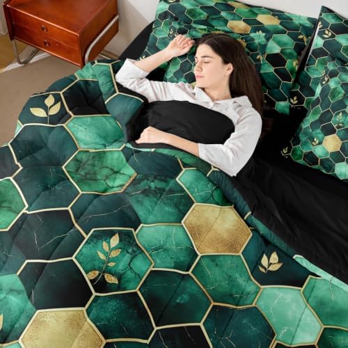Erosebridal Honeycomb Bedding Set for Kids Teens,Gradient Mable Texture Comforter Set King Size,Geometric Hexagon (Comforter+Fitted+Flat Sheet+2 Pillowcases+2 Throw Pillow Covers) 7 Pieces Bed Set