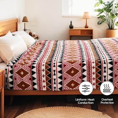 ReyyNio Electric Heated Blanket Throw Size 50"x60", 3H Auto-Off, Bohemia