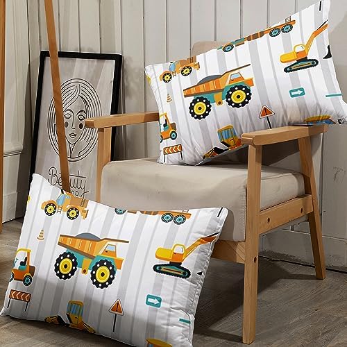 AILONEN Kids Excavator Fitted Sheet Set Twin XL Size, Cartoon Tractor Bed Sheet Set,Construction Vehicles Sheets,Breathable Boys Bed Sheet Set 3 Pieces, 1 Fitted Sheet and 2 Pillowcases