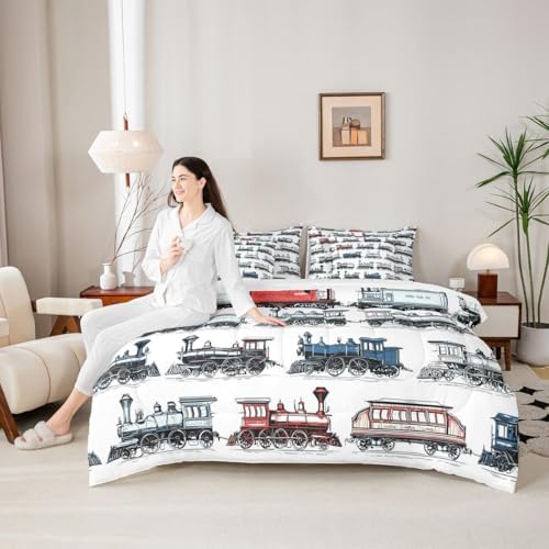 Feelyou Retro Train Comforter Set Twin Size 7 Pcs Bedding Set Boys Girls