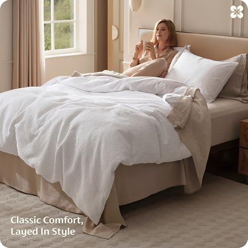 Bedsure PureWoven Cotton Waffle Weave Duvet Cover, Queen, Duvet Cover Only