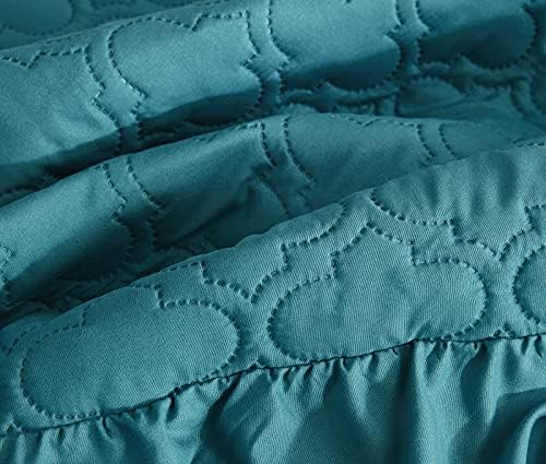 CHIXIN Ruffle Skirt Bedspread - 30" Long Drop, Shabby Chic Style Bedding, Lightweight, 3 Piece Set, Cal King Size, Lagoon