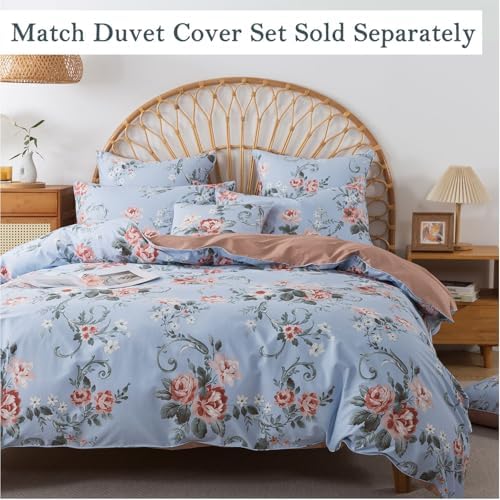FADFAY Twin XL Floral Sheets for College Percale Cotton Pink Roses and White Small Flowers Pattern Bed Sheet Shabby Vintage Countryside Chic Bedding Dorm Room Deep Pocket Fitted Sheet, 4Pcs