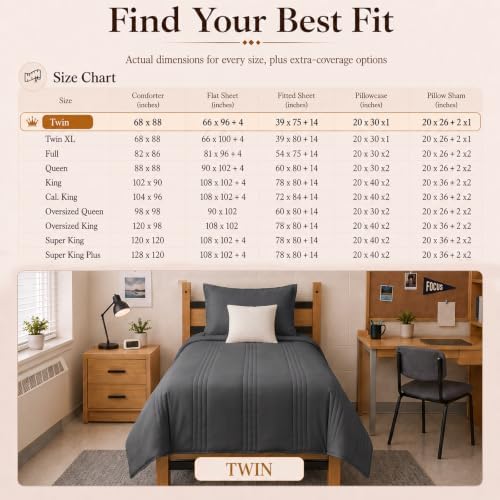 CozyLux Twin Comforter Set Dark Grey - 5 Pieces Complete Bedding Set
