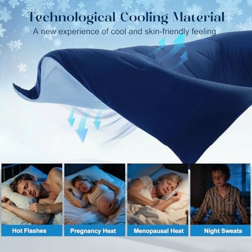 Bcareself Double-Sided Cooling Comforter for Hot Sleepers, All-Season Breathable Lightweight Cooling Blanket, Night Sweats Relief, Cool to the Touch Silky Soft Fabric Bedding Gift, Dark Blue Twin Size