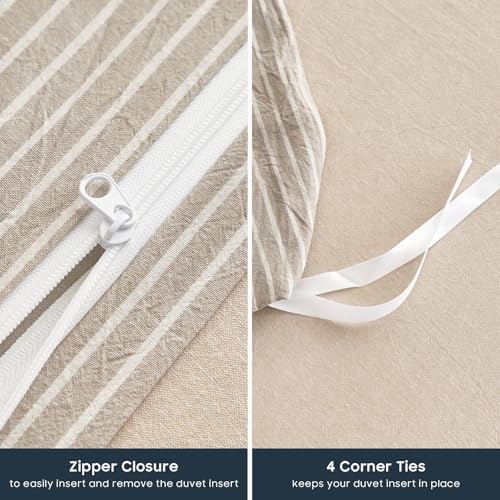 Wake In Cloud Striped Cotton Duvet Cover Set, Tan, Twin/Twin XL
