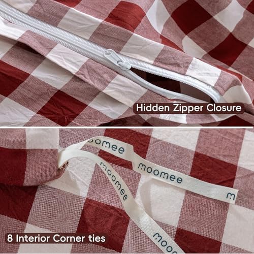 MooMee Gingham Duvet Cover Set 100% Washed Cotton Linen Like