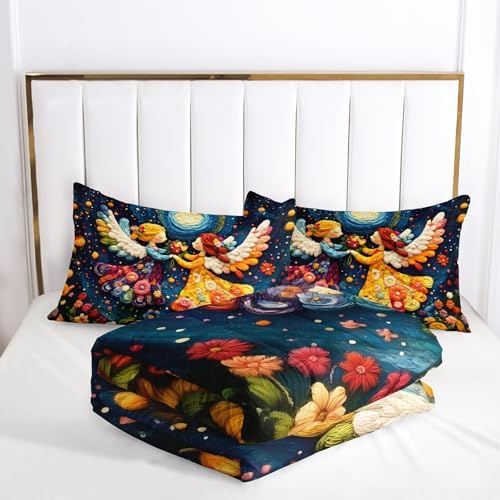 Colorful Fairytale Style Comforter Set for Kids,Galaxy Floral Girls Twin Bedding Set,with 1 Comforter with 2 Pillow Case,Fairytale Bedroom Decor Kids