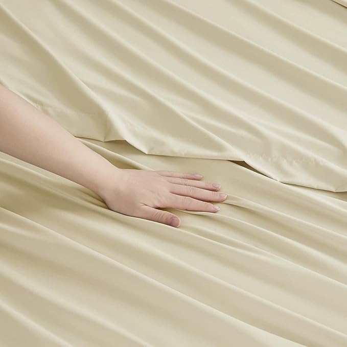 Clara Clark RV Queen Sheets, 6 Piece RV Sheets Set - Hotel Luxury Sheets for RV Bunks, Super Soft Bedding Set, Short Queen,Beige Cream