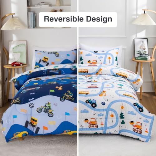 Holawakaka Boy Off-Road Race Truck Twin Comforter Set with Sheets 5 Pieces