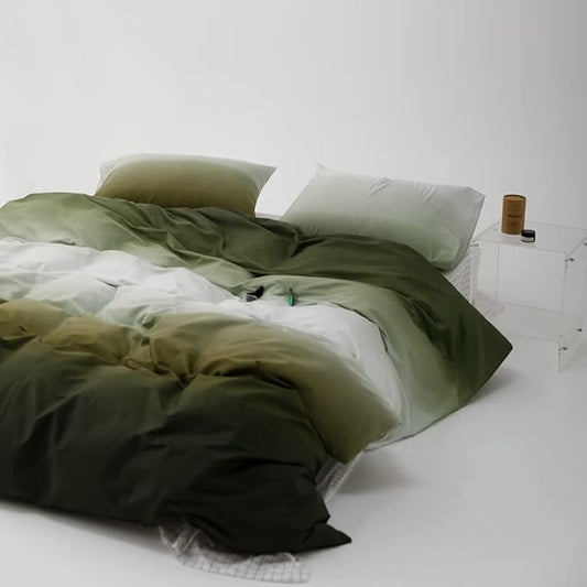Luxlovery Green White Comforter Set Queen Gradient Color Bedding Comforter Set Dark Green Bedding Set Soft Breathable Blanket Quilts Modern Army Green Color Queen Size Comforter Set