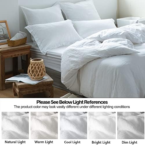 Simple&Opulence 100% Linen Duvet Cover Set 3pcs Basic Style Natural French Washed Flax Solid Color Soft Breathable Farmhouse Bedding with Button Closure - White, King