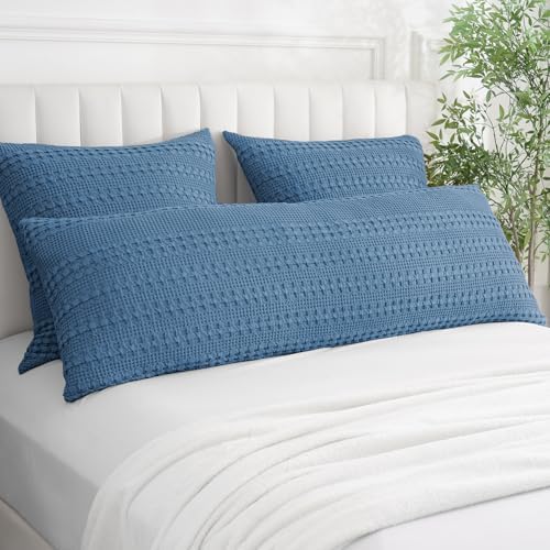 PHF Cotton Waffle Body Pillowcase 20" x 54", Denim Blue, No Insert