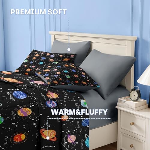 Nesker Full Comforter Set for Boys, 7 Pieces Galaxy Space Bedding for Kids