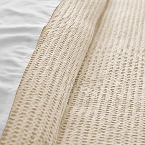Levtex Home Cloud Waffle Full/Queen Comforter Set (90x94in) with 2 Pillow Shams (26x20in) - Solid Waffle Cotton Texture - Undyed Cream - Cotton Full/Queen Size Comforter Set - Soft, Pre-Washed