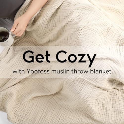 Yoofoss Muslin Blanket 100% Organic Cotton Throw Large 90" x 90" for Bed Couch Summer Gauze Blanket for Adults Lightweight and Breathable Apricot White