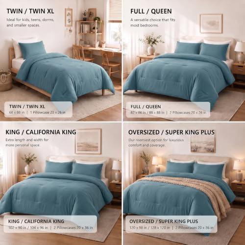 CozyLux California King Comforter Set 3 Pieces Mineral Blue Quilted Bedding
