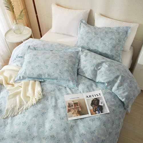 LifeTB Vintage Floral Comforter Set Full Size Farmhouse Blue Flower Bedding Comforter Chic Floral Girls Cottagecore Bedding Set Soft Microfiber Cute Flower Botanical Comforter Set for All Season