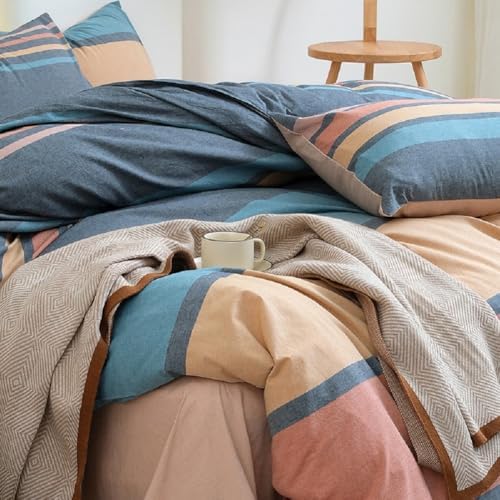 LifeTB Striped Comforter Set Full Size Multi-Colored Stripes Pattern Comforter Fluffy Bed Set 3 Pieces Lightweight Bedding Comforter Full Modern Soft Patchwork Stripe Comforter Set with 2 Pillowcases