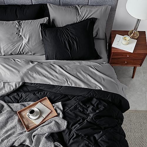 Bedsure Twin XL Comforter Set Reversible Bed Set 5 Pcs Black/Silver Grey