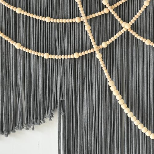 Large Macrame Wall Hanging Grey Boho Wall Art Beaded Decor 57"W*39"L