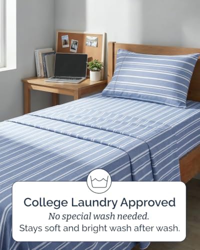 Duvet Cover Twin/Twin XL - 2 Piece Set, College Dorm Room - Blue Stripes 3