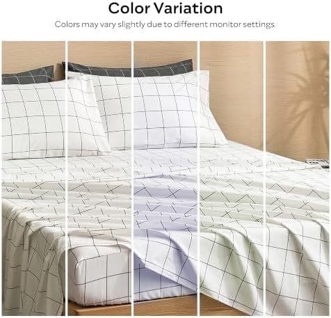 JELLYMONI 100% Cotton Sheet Set, White Plaid, Twin