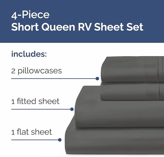 Short Queen Size 4 Piece Sheet Set - RV Short Queen, Soft, Breathable & Cooling Bed Sheets Set w/ Deep Pockets - Hotel Luxury Bedding for Women, Men, Kids, Teens, Boys & Girls - Oeko-Tex - Charcoal