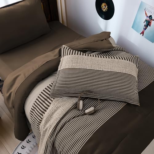 Cottolester Twin Size Comforter Dark Brown Striped Comforters for Kids