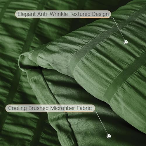 MUXHOMO 7 Pieces California King Comforter Set, Seersucker Bed in a Bag Cal King Size, All Season Luxury Bedding Set with Comforter, Flat Sheet, Fitted Sheet, Pillowcases & Shams, Dark Green