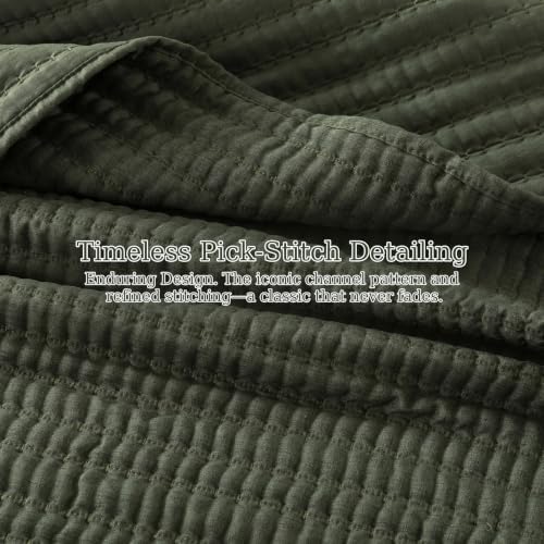 WDCOZY Olive Green Queen Size Pick Stitch Quilt Set, 3 Pieces 90x90 inches