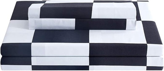 Best Season Queen Size Sheet Set 4 Piece -Microfiber Soft Durable Bedding Sheet Set,Deep Pocket,Stain,Fade & Wrinkle Resistant (Plaid Black&White)