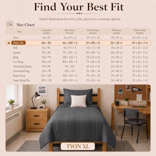CozyLux Twin XL Comforter Set Dark Grey - 5 Pieces Complete Bedding Set