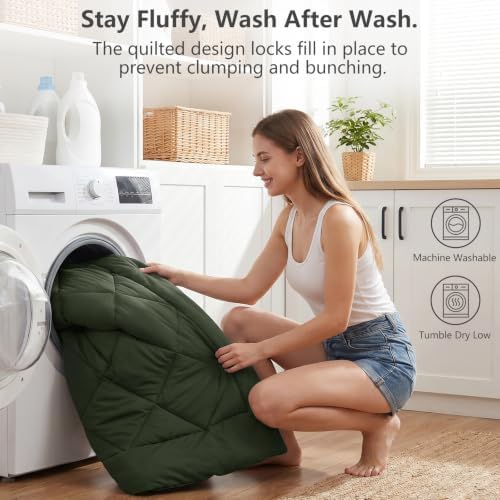 CozyLux Full Comforter Set 82"x86" Dark Green - 7 Piece Bed in a Bag