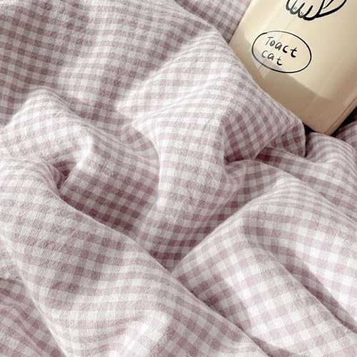 LifeTB Purple Gingham Comforter Set Twin XL Fluffy Soft Princess Style Girls Lace Bedding Set Cottagecore Cute Plaid Checkered Comforter with 2 Pillowcases Chic Gingham Bedding Grid Comforter Set