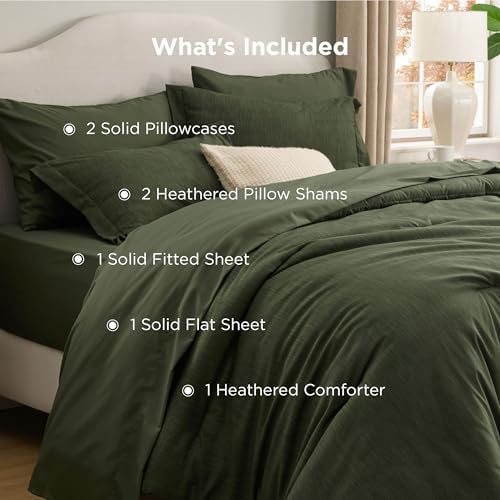 Bedsure Queen Comforter Set Dark Green - Bed in a Bag Queen Size 7 Pieces, Cationic Dyed Bed Set, Soft Bedding for All Seasons Comforter with Sheets, Pillowcases & Shams
