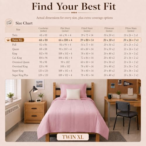 CozyLux Twin XL Comforter Set Pink - 5 Pieces Complete Bedding Set