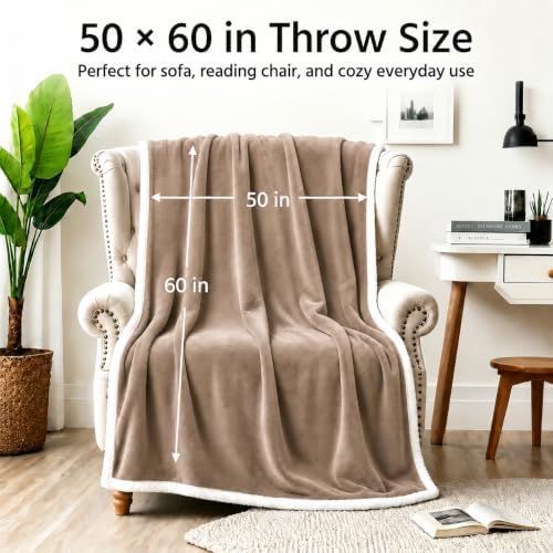 Electric Heated Throw Blanket 50" x 60", Soft Flannel Heating Blanket for Couch, Sofa, Bedroom, 4 Heat Settings, 3H Auto Shut Off, Overheat Protection, Machine Washable, Light Brown